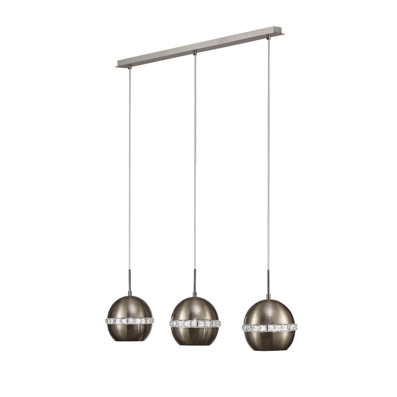 Diyas Andrea Pendant 3 Light E27 Linear Satin Nickel/Crystal • IL31613
