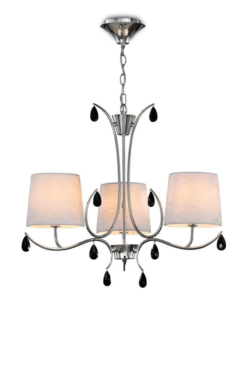 Mantra M6315 Andrea Pendant 67cm Round, 5 x E14 (Max 20W), Polished Chrome, White Shades, Black Crystal Droplets • M6315