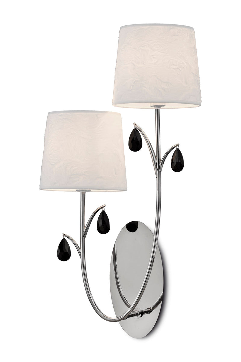 Mantra M6316 Andrea Wall Light, 2 x E14 (Max 20W), Polished Chrome, White Shades, Black Crystal Droplets • M6316