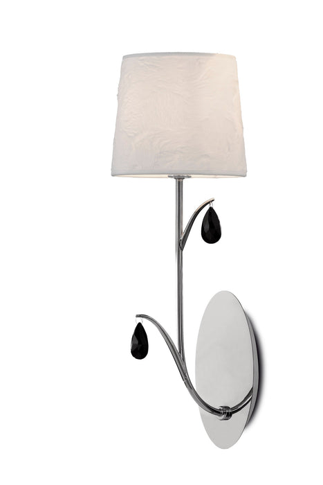 Mantra M6317 Andrea Wall Light, 1 x E14 (Max 20W), Polished Chrome, White Shades, Black Crystal Droplets • M6317