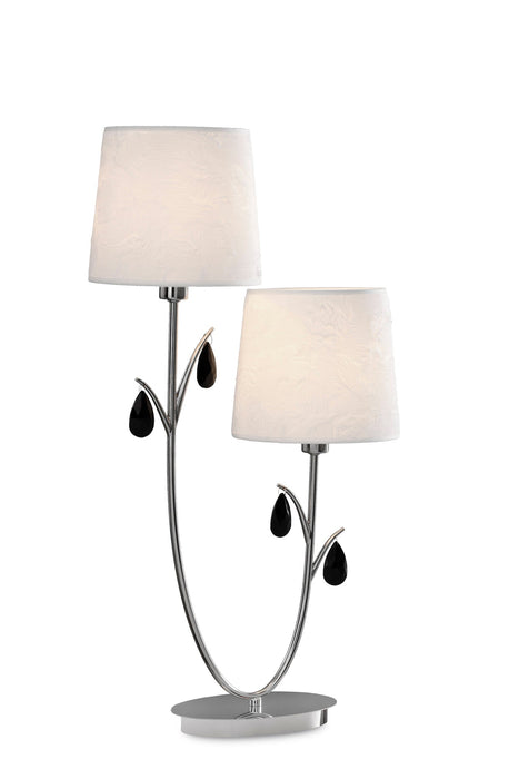 Mantra M6318 Andrea Table Lamp 63cm, 2 x E14 (Max 20W), Polished Chrome, White Shades, Black Crystal Droplets • M6318