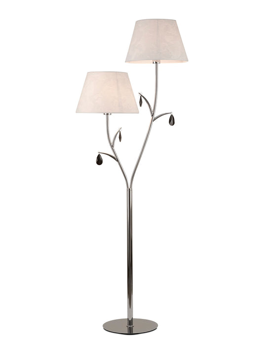 Mantra M6320 Andrea Floor Lamp 175cm, 2 x E14 (Max 20W), Polished Chrome, White Shades, Black Crystal Droplets • M6320