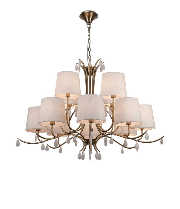 Mantra M6330 Andrea Pendant 100cm Round, 8+4 x E14 (Max 20W), Antique Brass, White Shades, White Crystal Droplets • M6330