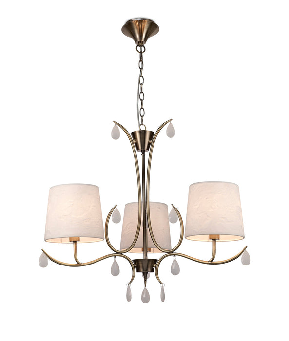 Mantra M6335 Andrea Pendant 67cm Round, 5 x E14 (Max 20W), Antique Brass, White Shades, White Crystal Droplets • M6335