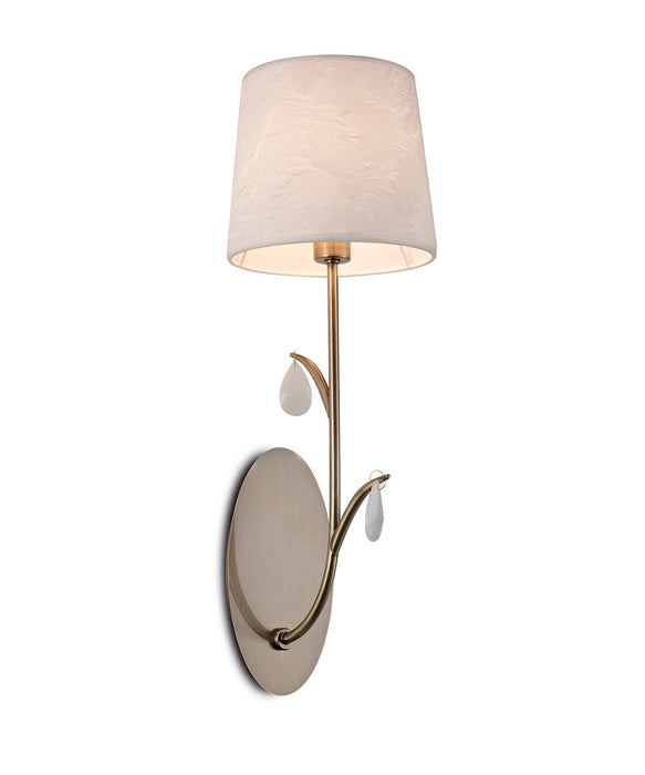 Mantra M6337 Andrea Wall Light, 1 x E14 (Max 20W), Antique Brass, White Shades, White Crystal Droplets • M6337