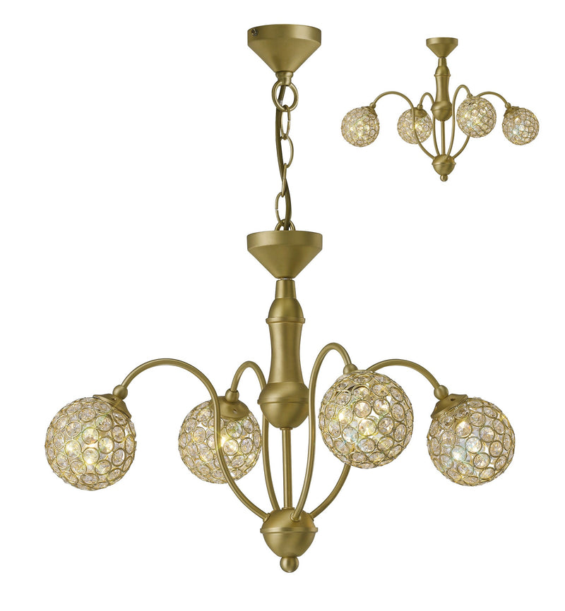 Diyas  Apollo Pendant 4 Light G9 Satin Brass/Crystal • IL20691