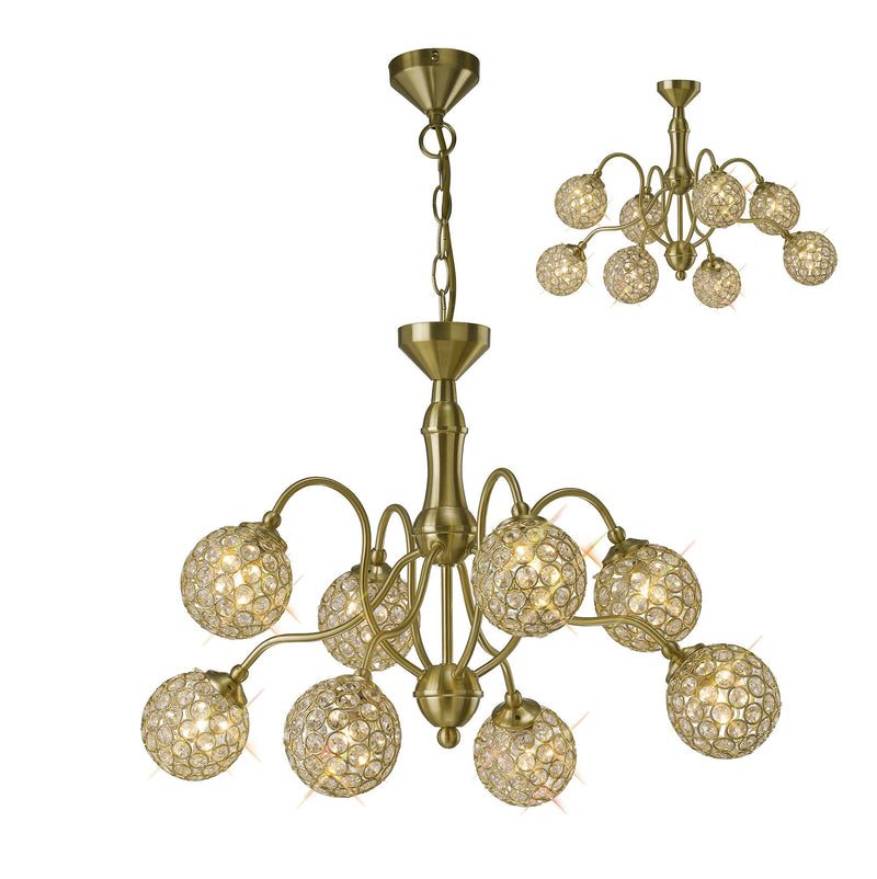 Diyas  Apollo Pendant 8 Light G9 Satin Brass/Crystal • IL20692