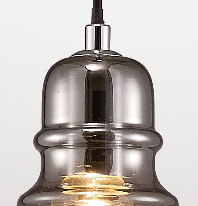 Deco Ariel Single Small Pendant 1 Light E27 Polished Chrome/Smoke Glass • D0096