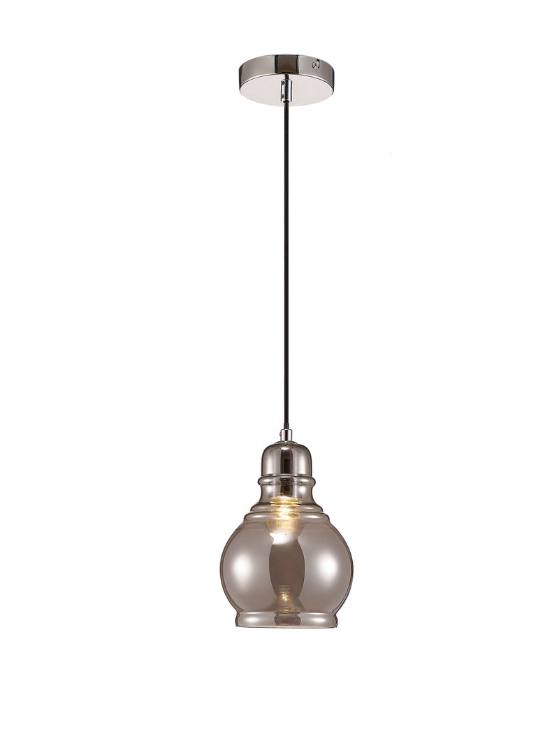 Deco Ariel Single Small Pendant 1 Light E27 Polished Chrome/Smoke Glass • D0096