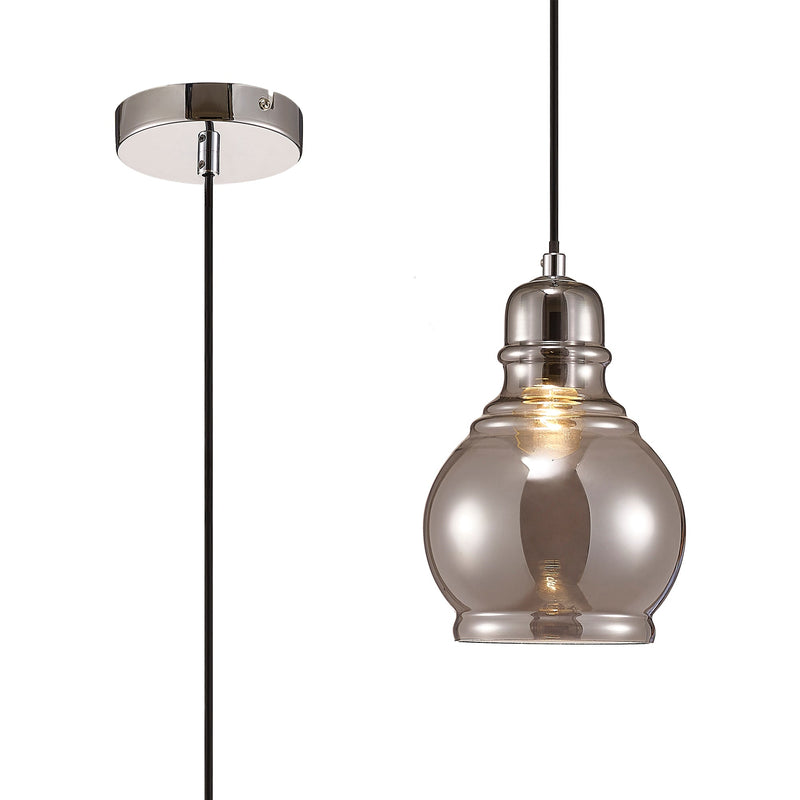 Deco Ariel Single Small Pendant 1 Light E27 Polished Chrome/Smoke Glass • D0096