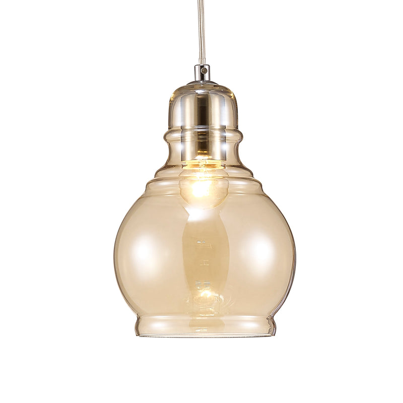 Deco Ariel Single Small Pendant 1 Light E27 Polished Chrome/Cognac Glass • D0097