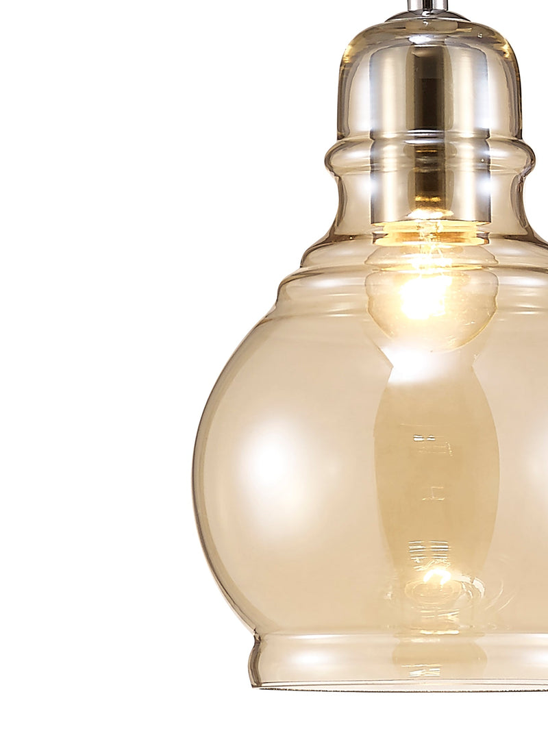 Deco Ariel Single Small Pendant 1 Light E27 Polished Chrome/Cognac Glass • D0097