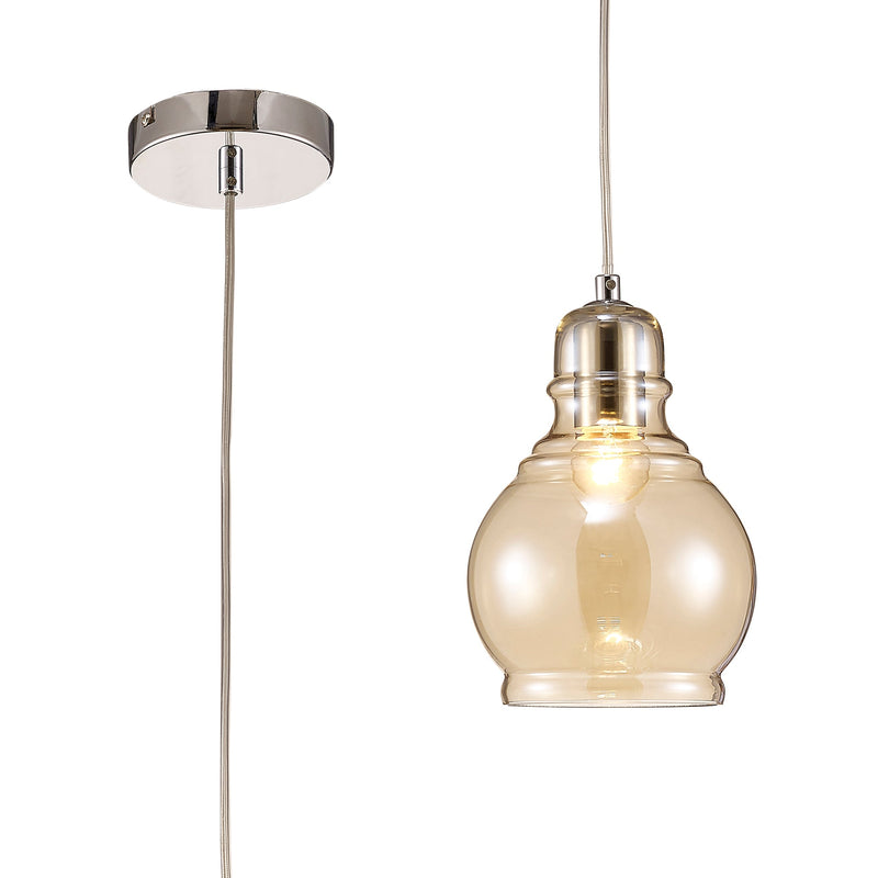 Deco Ariel Single Small Pendant 1 Light E27 Polished Chrome/Cognac Glass • D0097