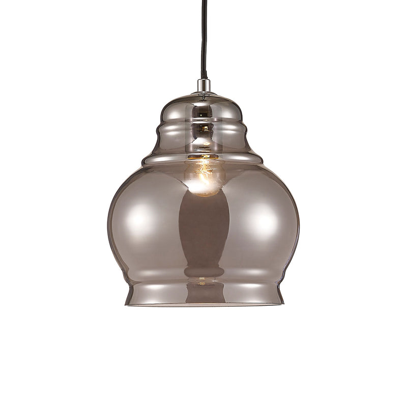 Deco Ariel Single Large Pendant 1 Light E27 Polished Chrome/Smoke Glass • D0098