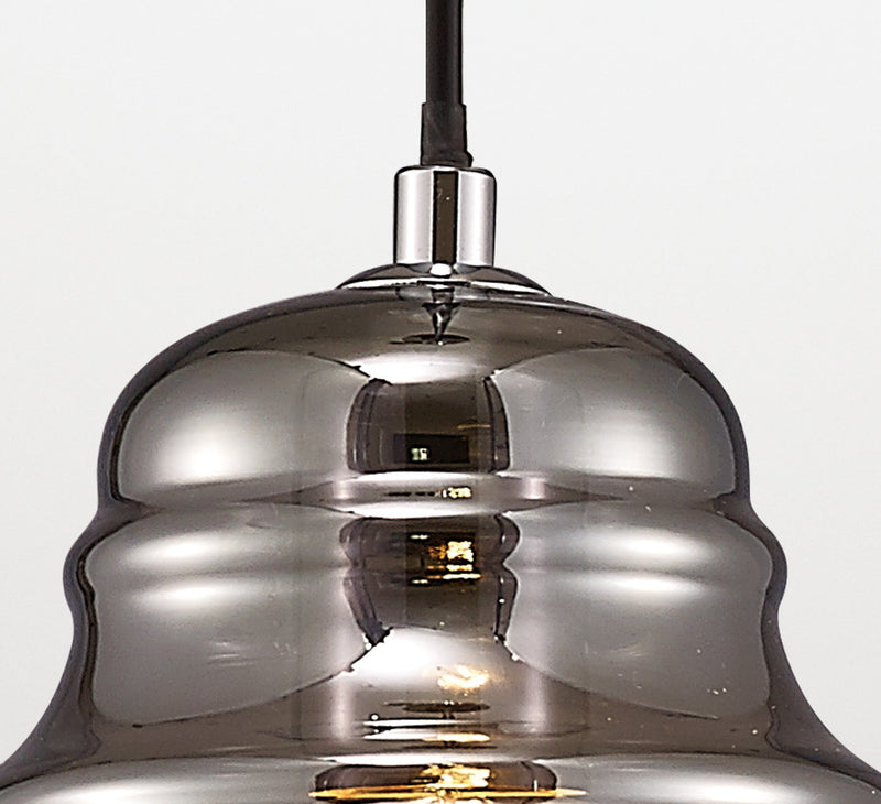 Deco Ariel Single Large Pendant 1 Light E27 Polished Chrome/Smoke Glass • D0098