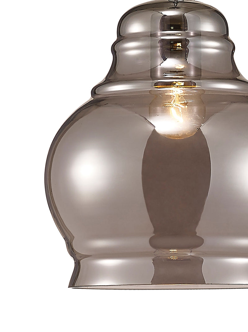 Deco Ariel Single Large Pendant 1 Light E27 Polished Chrome/Smoke Glass • D0098