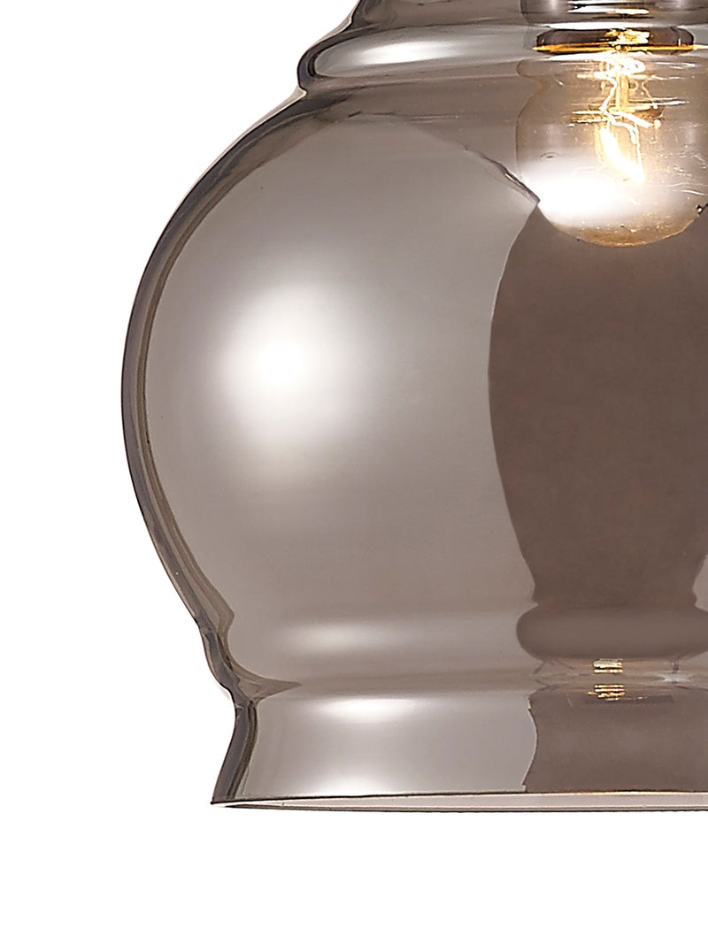 Deco Ariel Single Large Pendant 1 Light E27 Polished Chrome/Smoke Glass • D0098