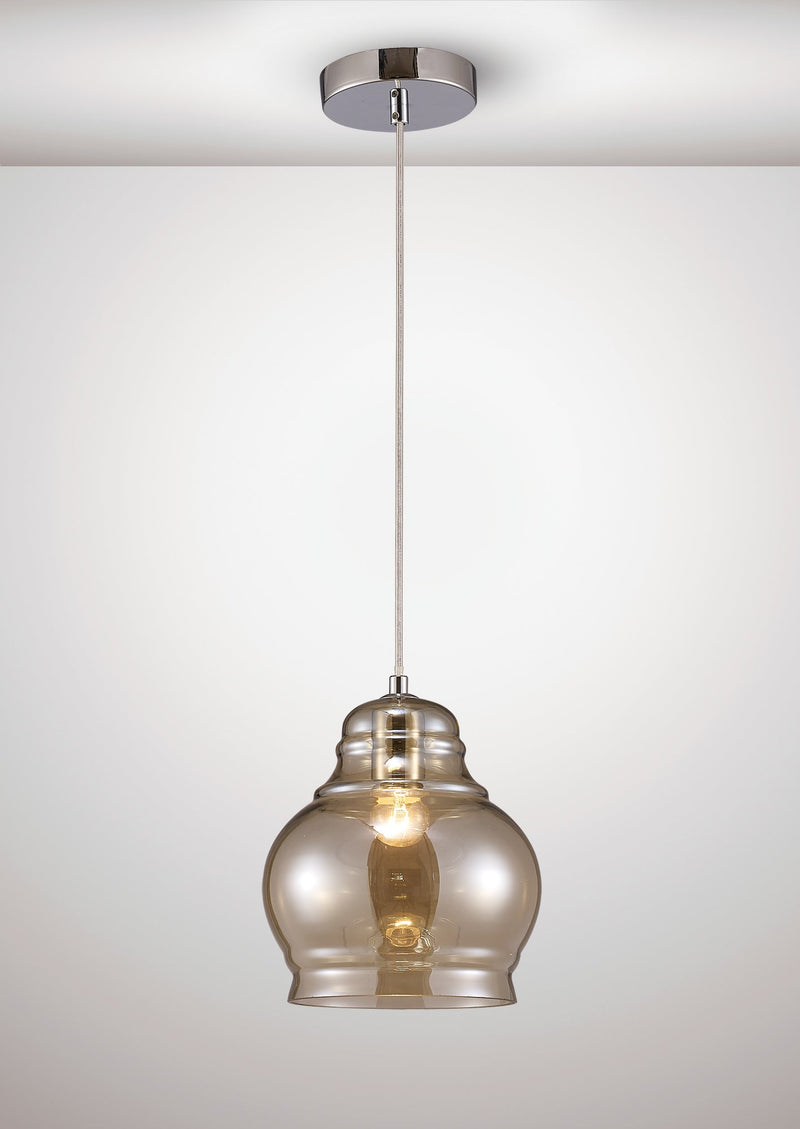 Deco Ariel Single Large Pendant 1 Polished Chrome/Cognac Glass • D0099
