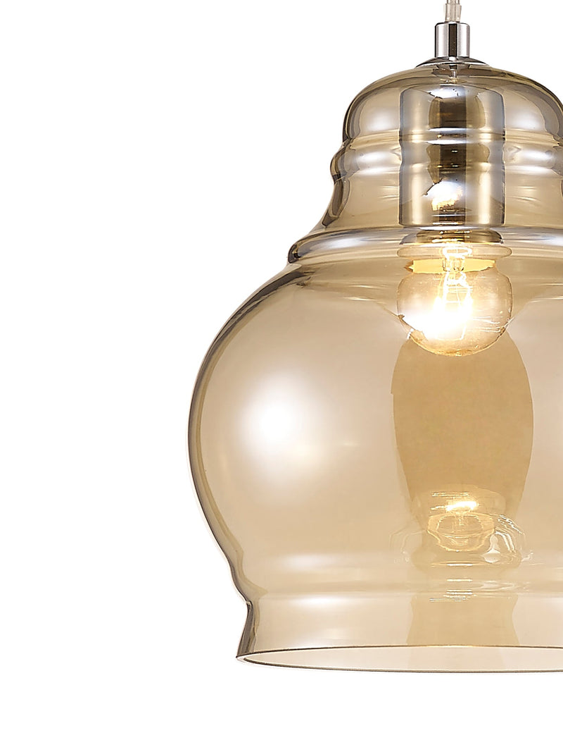 Deco Ariel Single Large Pendant 1 Polished Chrome/Cognac Glass • D0099