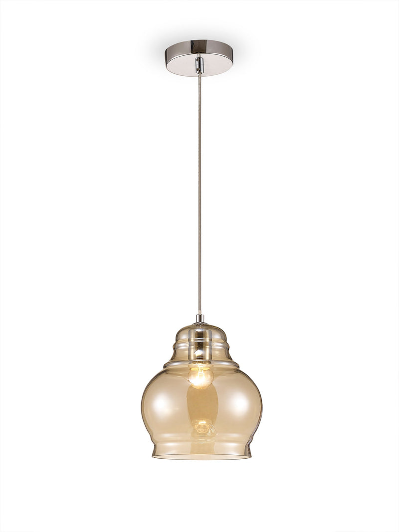 Deco Ariel Single Large Pendant 1 Polished Chrome/Cognac Glass • D0099
