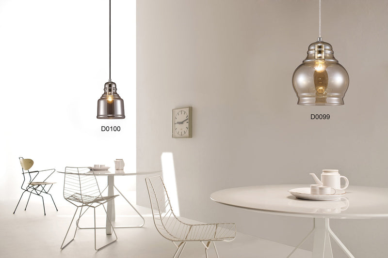 Deco Ariel Single Small Pendant 1 Light E27 Polished Chrome/Smoke Glass • D0096