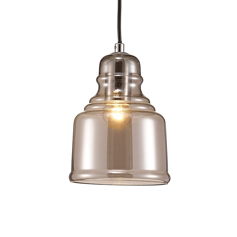 Deco Ariel Single Bell Pendant 1 Light E27 Polished Chrome/Smoke Glass • D0100