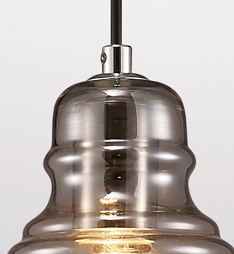 Deco Ariel Single Bell Pendant 1 Light E27 Polished Chrome/Smoke Glass • D0100