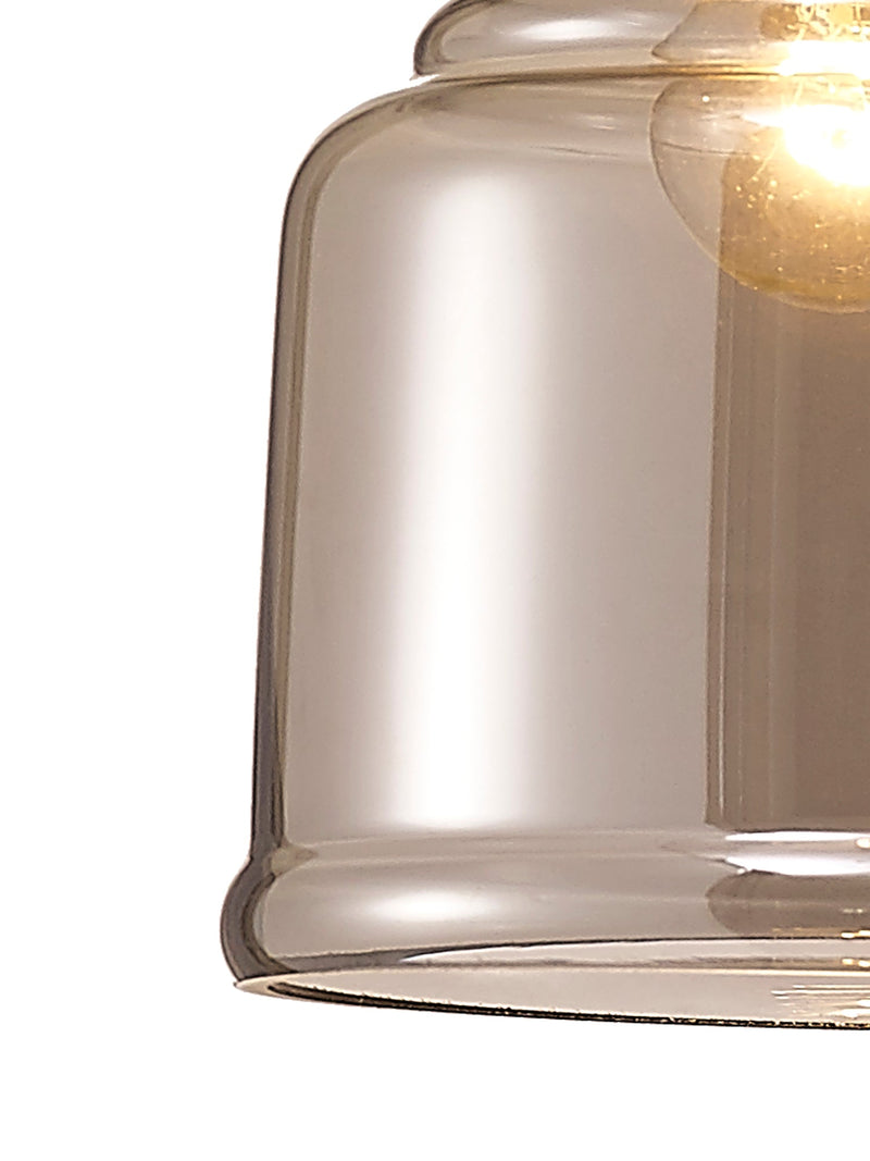 Deco Ariel Single Bell Pendant 1 Light E27 Polished Chrome/Smoke Glass • D0100