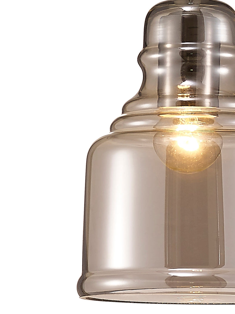 Deco Ariel Single Bell Pendant 1 Light E27 Polished Chrome/Smoke Glass • D0100