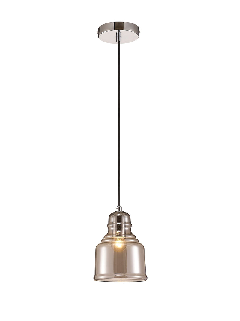Deco Ariel Single Bell Pendant 1 Light E27 Polished Chrome/Smoke Glass • D0100