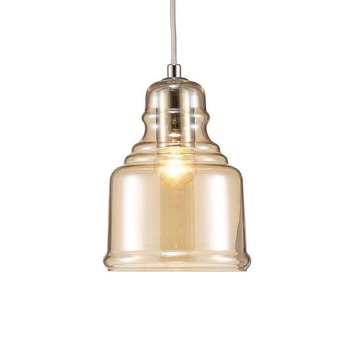 Deco Ariel Single Bell Pendant 1 Light E27 Polished Chrome/Cognac Glass • D0101