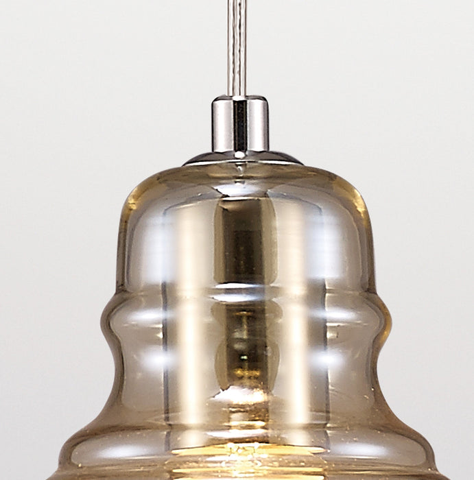 Deco Ariel Single Bell Pendant 1 Light E27 Polished Chrome/Cognac Glass • D0101