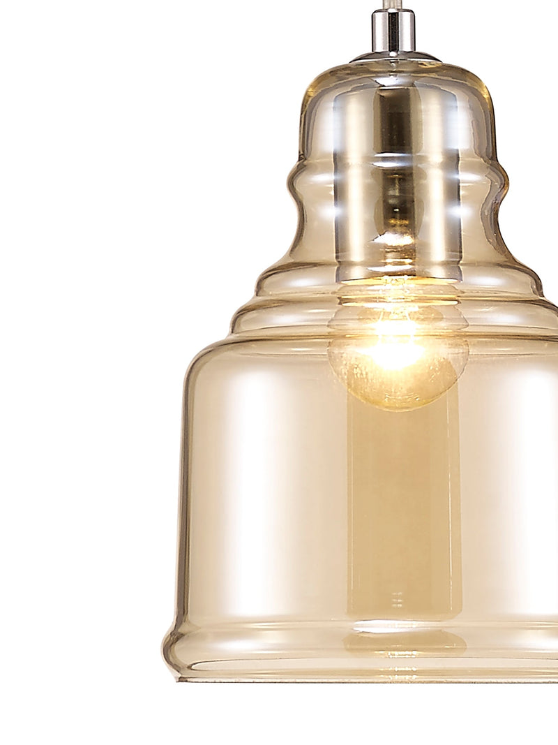 Deco Ariel Single Bell Pendant 1 Light E27 Polished Chrome/Cognac Glass • D0101