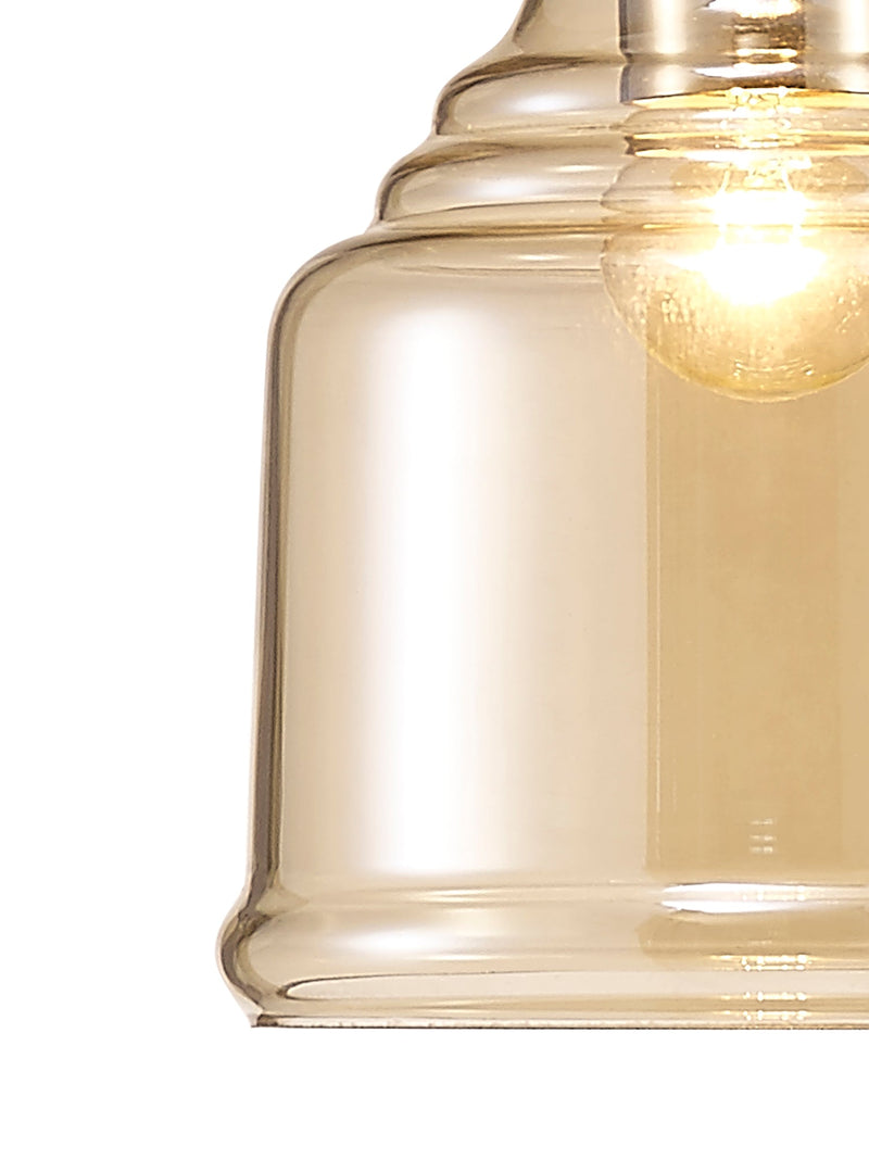 Deco Ariel Single Bell Pendant 1 Light E27 Polished Chrome/Cognac Glass • D0101