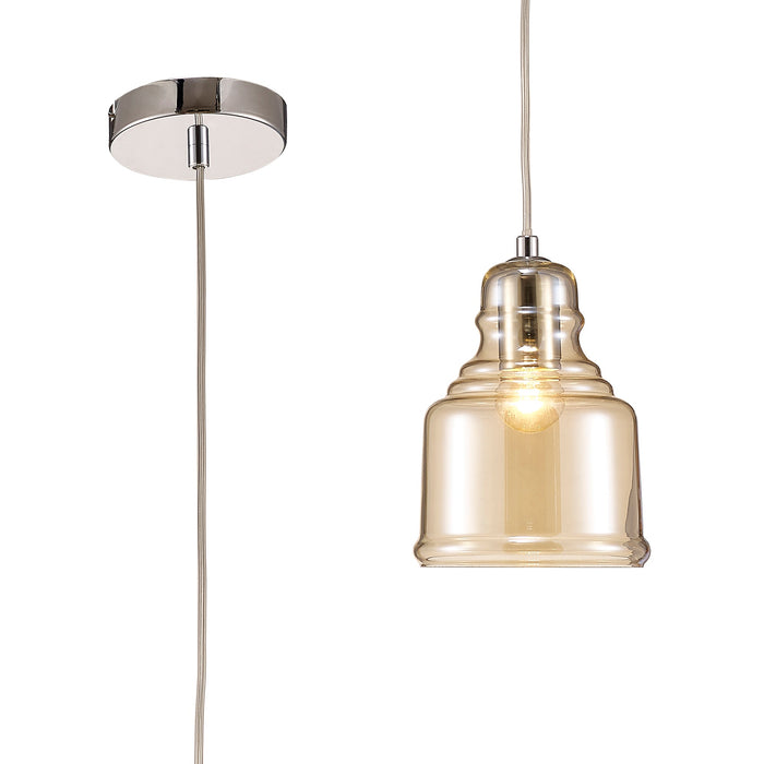 Deco Ariel Single Bell Pendant 1 Light E27 Polished Chrome/Cognac Glass • D0101