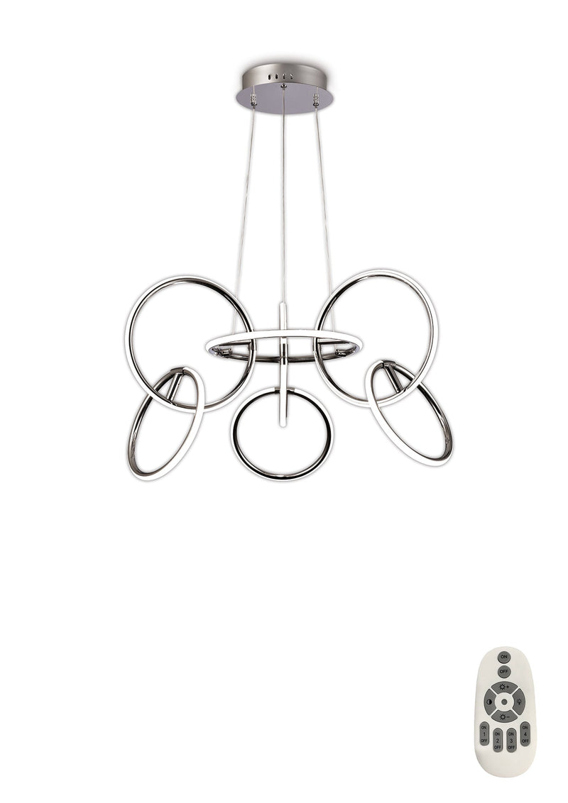 Mantra M5751 Aros Pendant 89cm Diameter, 7 Ring, 81W LED 3000K, 3500lm, Chrome, RF Remote Control3yrs Warranty • M5751