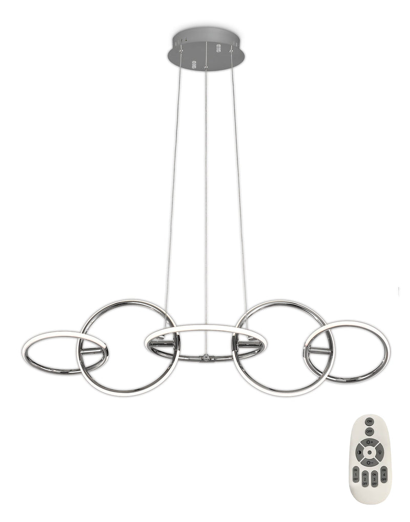 Mantra M5752 Aros Linear Pendant 108cm x 35cm, 5 Ring, 59W LED 3000K, 2600lm, Chrome, RF Remote Control, 3yrs Warranty • M5752