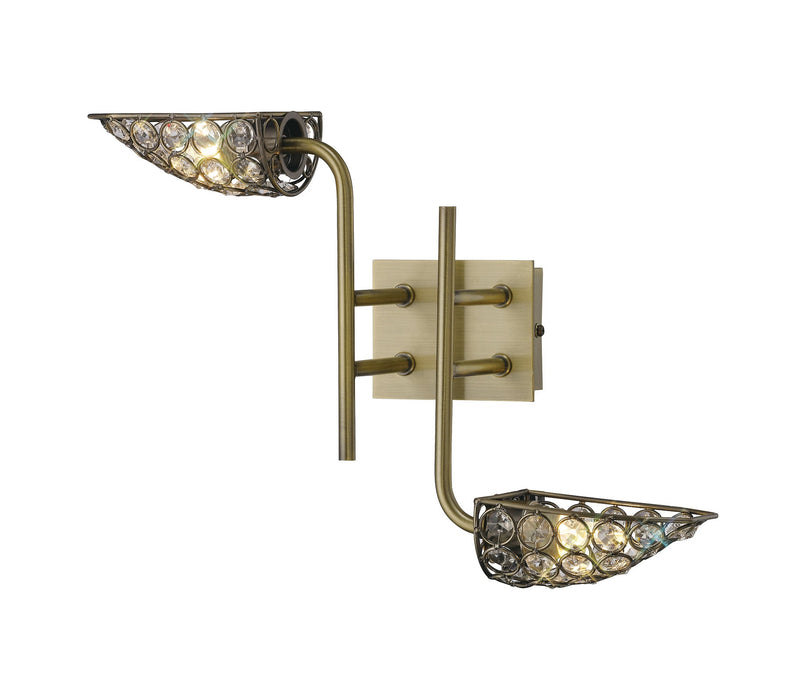 Diyas Ashton Wall Lamp 2 Light G9 Antique Brass/Crystal • IL20700