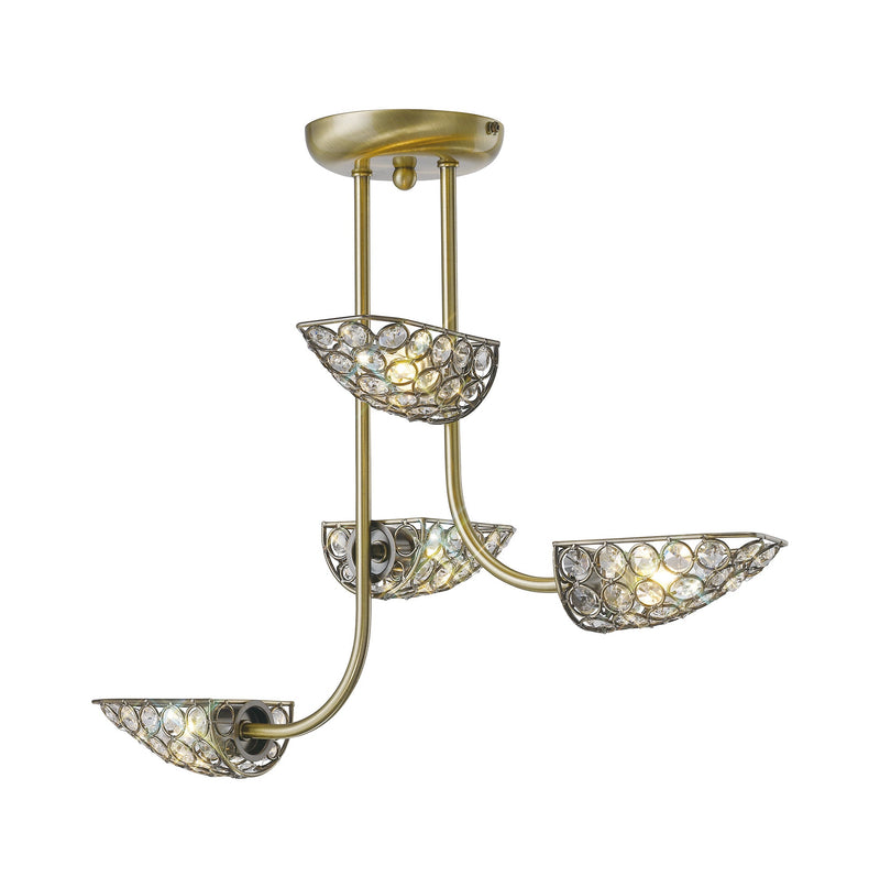 Diyas Ashton Semi Ceiling 4 Light G9 Antique Brass/Crystal • IL20701