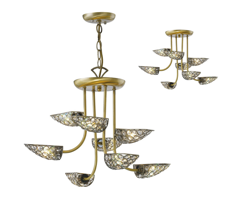 Diyas Ashton Pendant 8 Light G9 Antique Brass/Crystal • IL20702