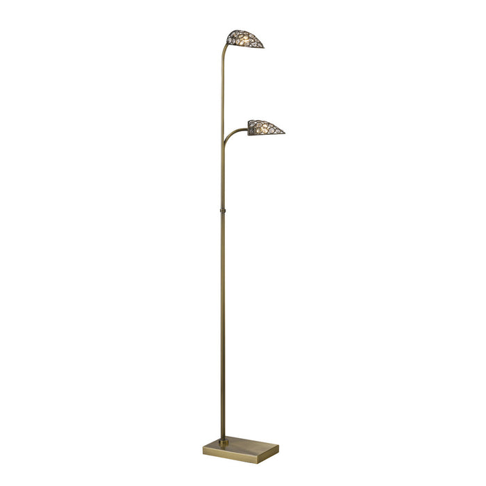 Diyas Ashton Floor Lamp 2 Light G9 Antique Brass/Crystal, NOT LED/CFL Compatible • IL20704
