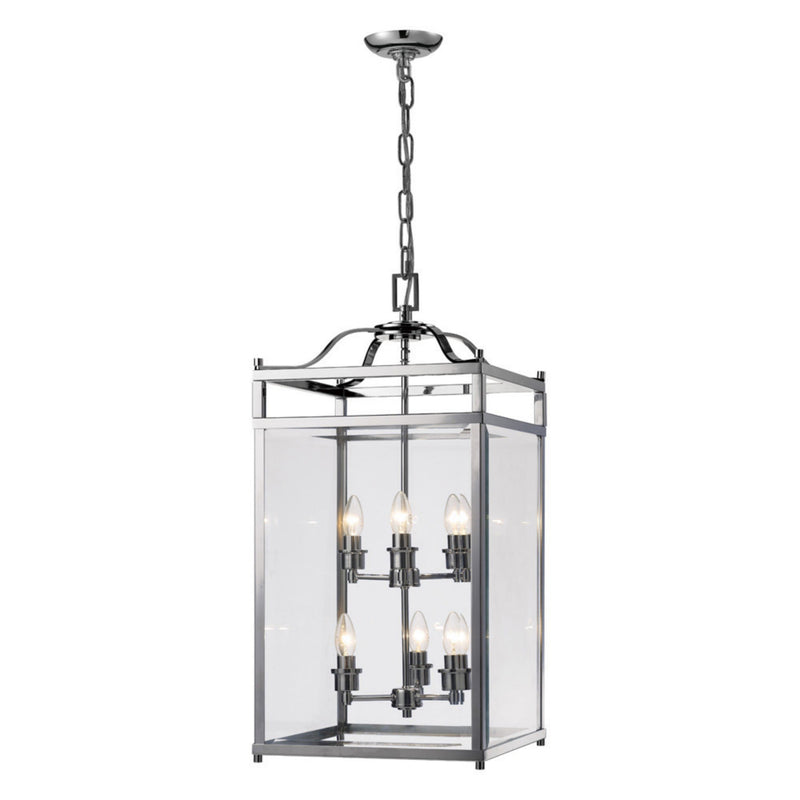 Diyas Aston Square Pendant 6 Light E14 Polished Chrome/Glass Item Weight: 16kg • IL31104