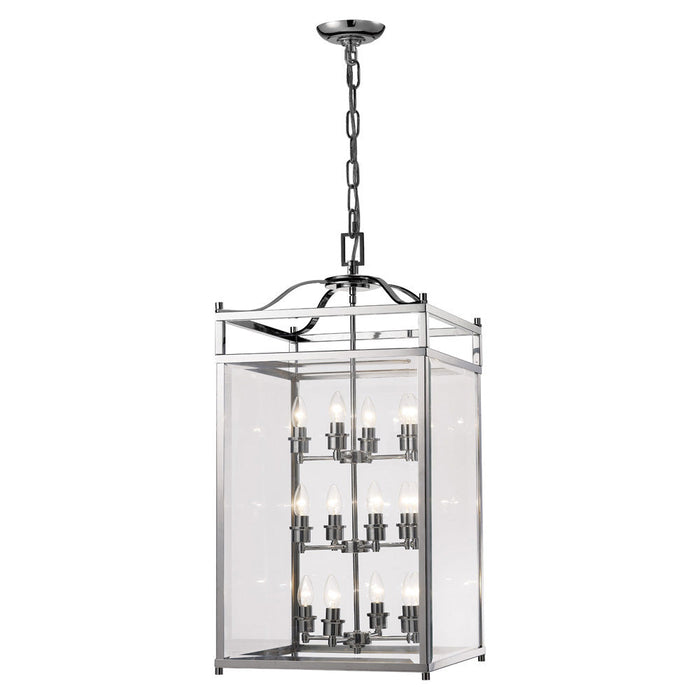 Diyas Aston Square Pendant 12 Light E14 Polished Chrome/Glass (Pallet Shipment Only, Additional Charges May Apply.) Item Weight: 22.2kg • IL31105