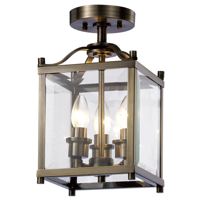 Diyas Aston Square Semi Ceiling 3 Light E14 Antique Brass/Glass • IL31110