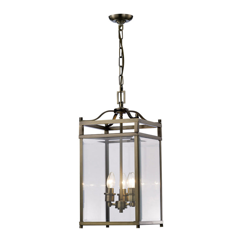 Diyas Aston Square Pendant 3 Light E14 Antique Brass/Glass • IL31112
