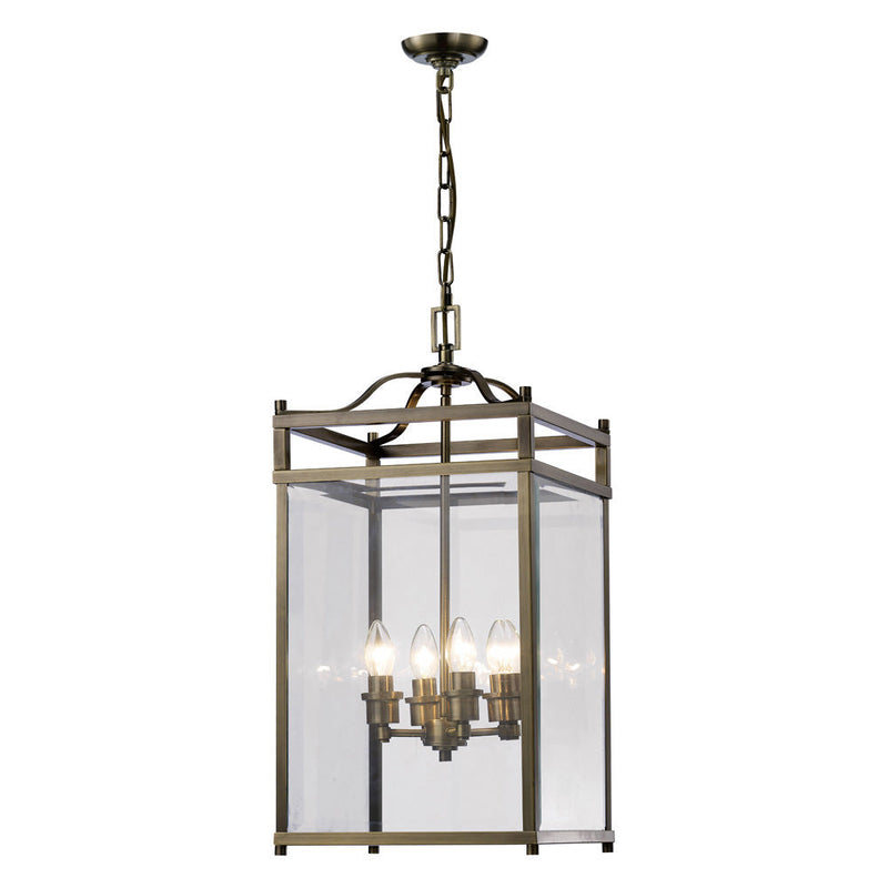 Diyas Aston Square Pendant 4 Light E14 Antique Brass/Glass • IL31113