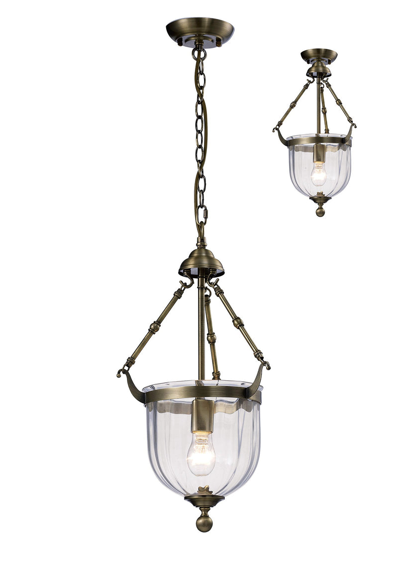 Diyas Aubrey Pendant 1 Light E27 Antique Brass/Glass • IL31075