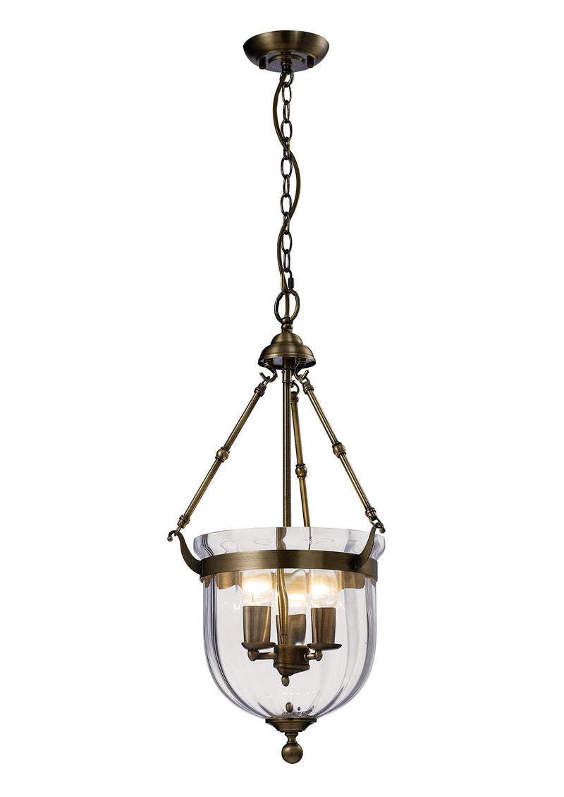 Diyas Aubrey Pendant 3 Light E14 Antique Brass/Glass • IL31076