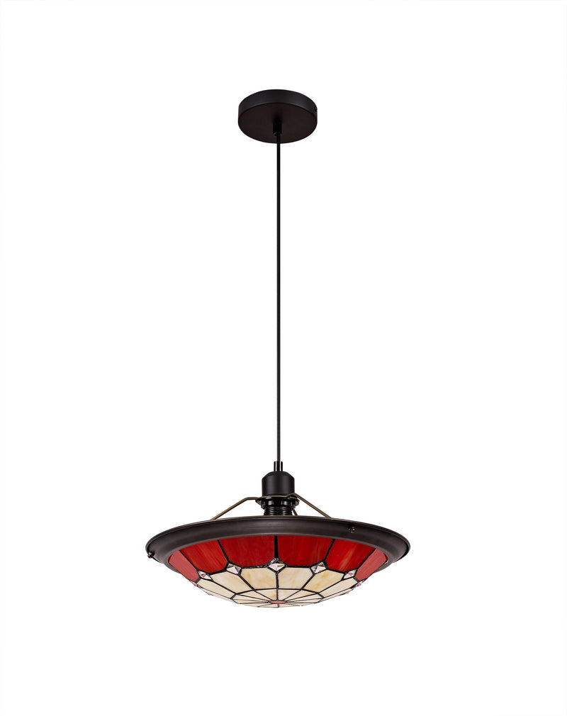 Regal Lighting SL-1477 1 Light 35cm Tiffany Pendant Cream And Red With Clear Crystal Shade