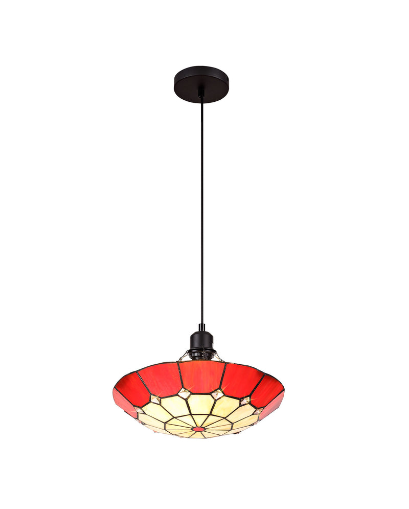 Regal Lighting SL-1477 1 Light 35cm Tiffany Pendant Cream And Red With Clear Crystal Shade